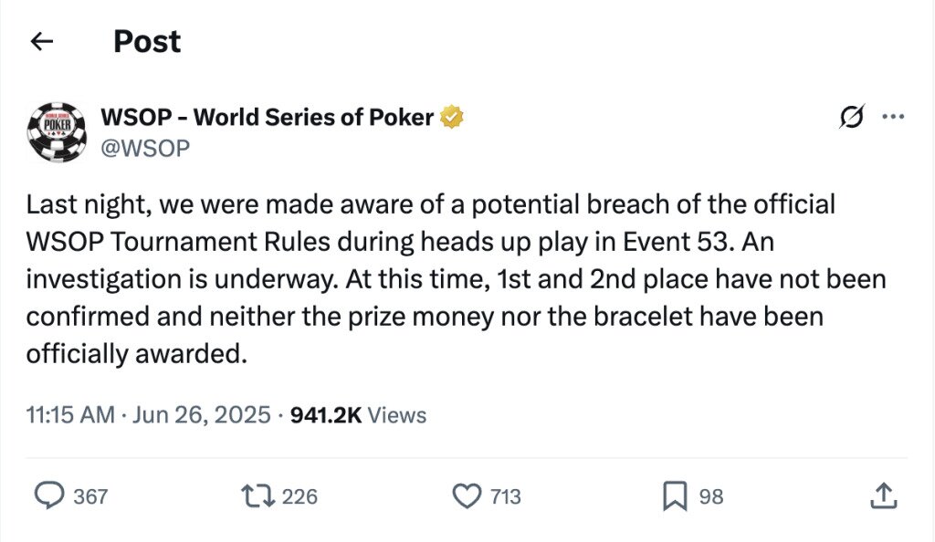 WSOP Tweet
